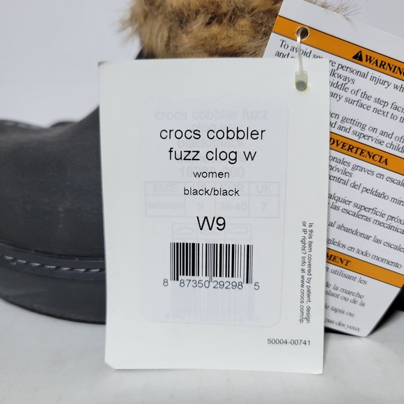 Crocs Cobbler Black With Brown Faux Fur Trim Wedge Clog Mules Womens Size 9 NEW - Picture 8 of 8